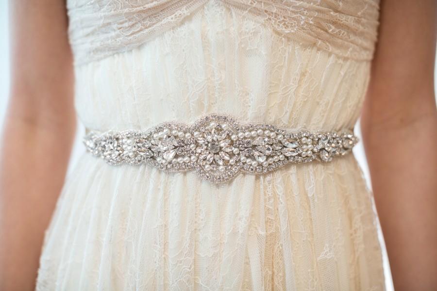 زفاف - Bridal Gown Sash, Wedding Dress Sash, Rhinestone  Beaded Sash