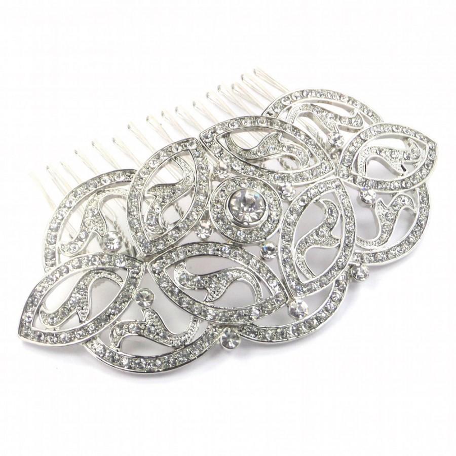 Hochzeit - Cetlic Charm Art Deco Style Bridal Wedding Silver Crystal Hair Comb
