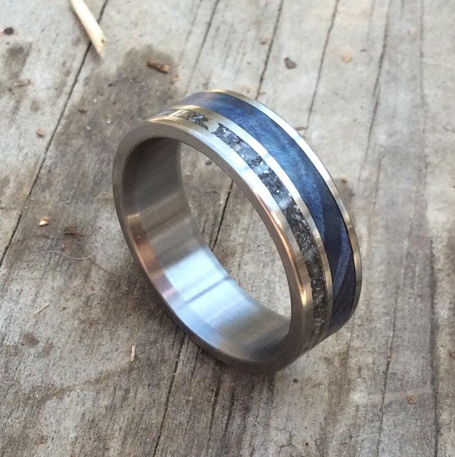Hochzeit - Titanium Ring, Meteorite Ring, Wood Ring, Blue Wood Ring, Mens Ring, Womens Ring, Wedding Band, Handmade Ring, Engraved Ring, Personalized