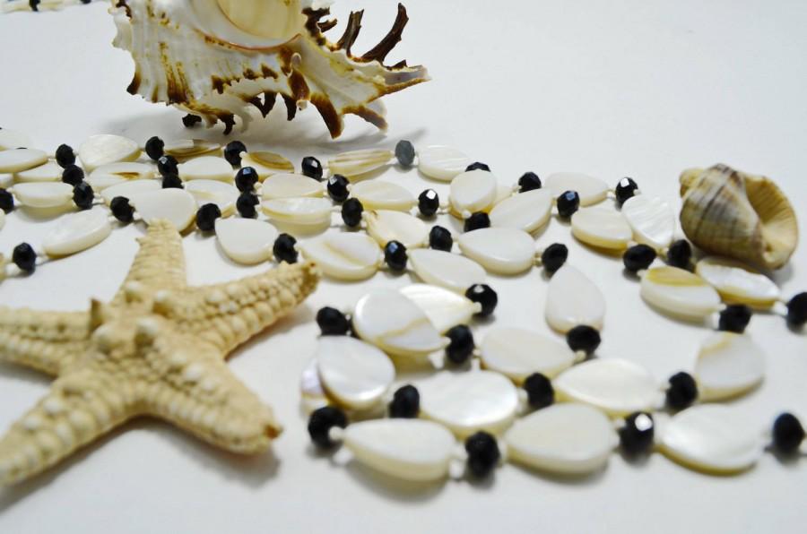 Mariage - White and Black Statement Mother of Pearl Long Necklace, Fashion Modern Shell Holiday and Everyday Beach Necklace, Anniversary Gift for her