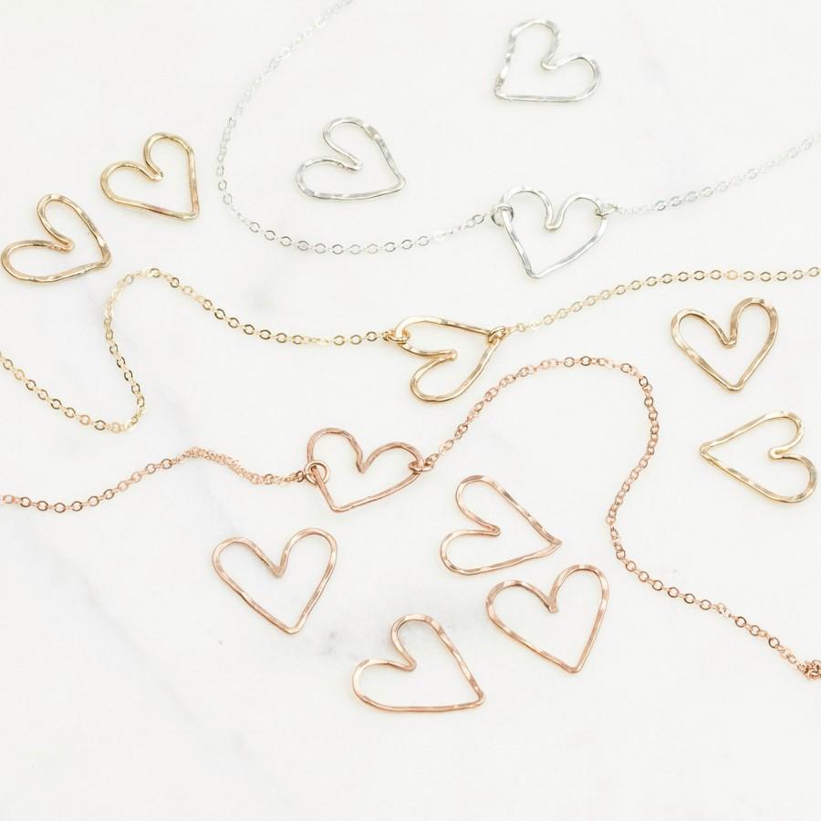 زفاف - Dainty Heart Necklace in 14k Gold Fill or Sterling Silver, Delicate Chain / Delicate Heart Layered + Long Necklace, LN112