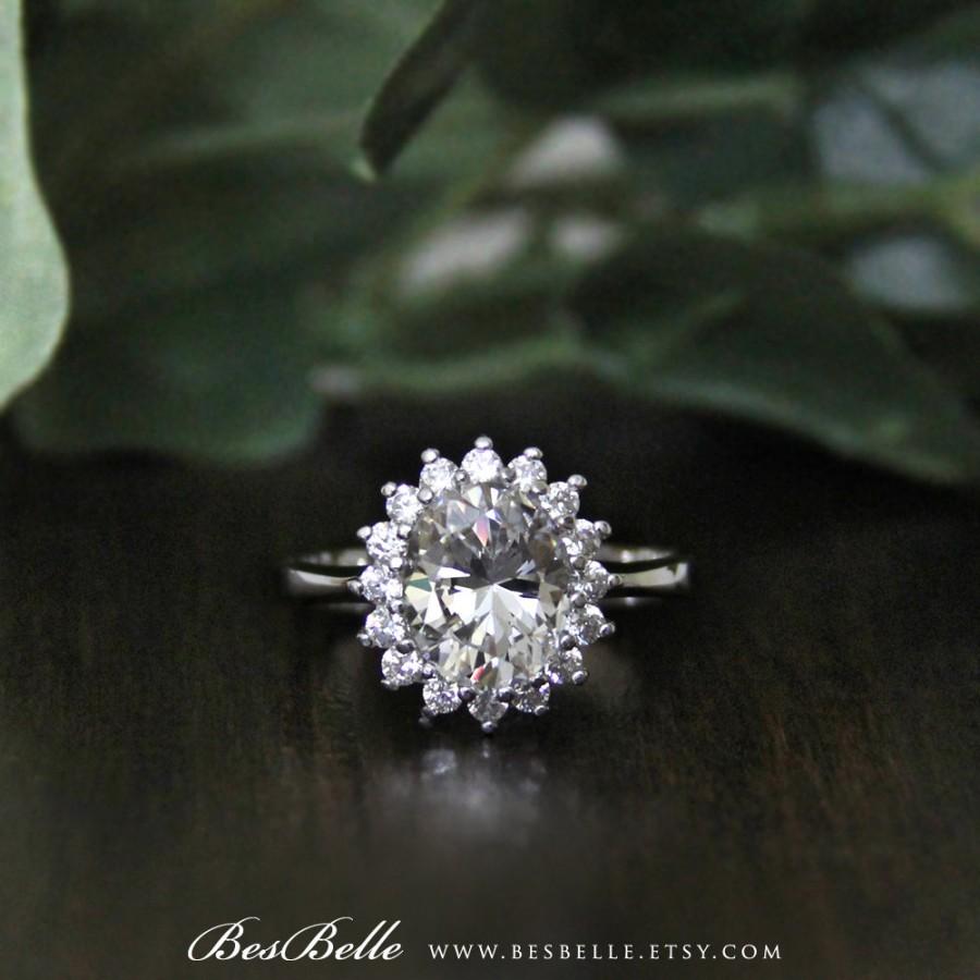 زفاف - 3.0 ct Engagement Ring-Oval Cut Diamond Simulants-Anniversary Ring-Bridal Ring-Promise Ring-Prom Ring-Solid Sterling Silver [5350CL]
