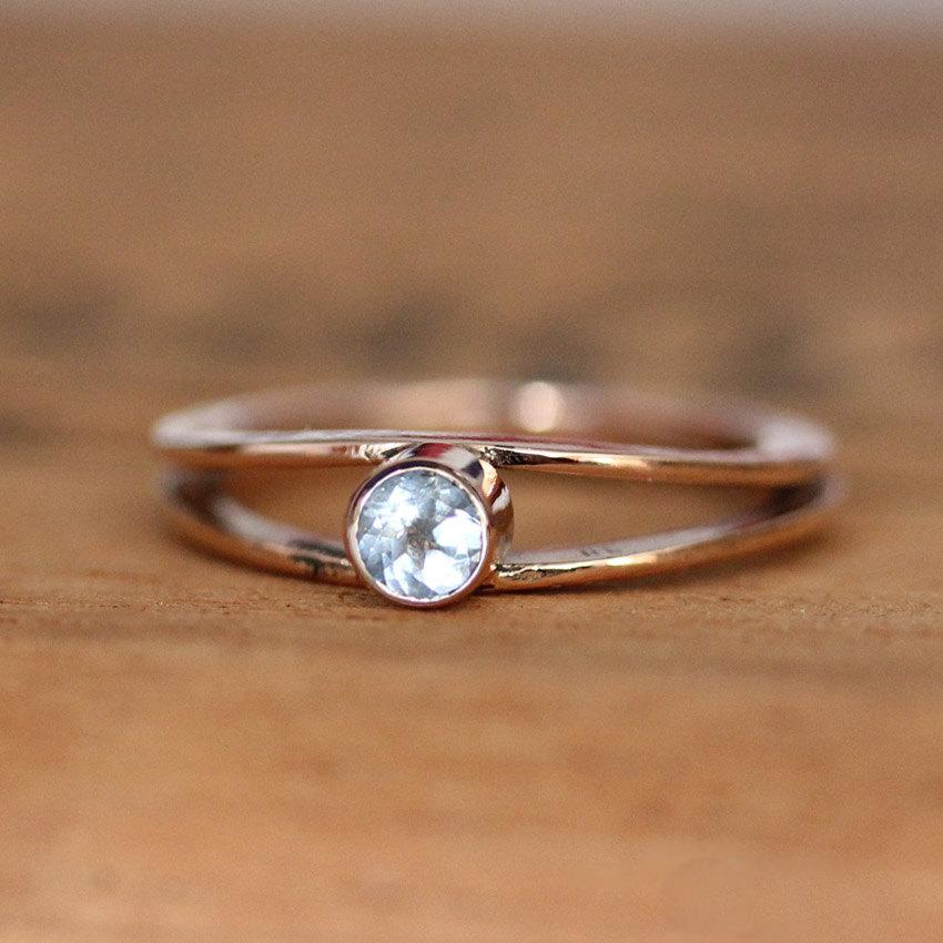 Wedding - White topaz engagement ring - recycled 14k rose gold - modern - diamond like - alternative engagement ring - size 6 - Wishes ring