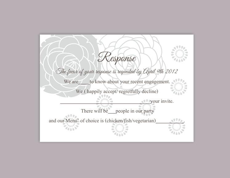 Wedding - DIY Wedding RSVP Template Editable Word File Instant Download Rsvp Template Printable RSVP Cards Floral Gray Silver Rsvp Card Rose Rsvp Card - $6.90 USD