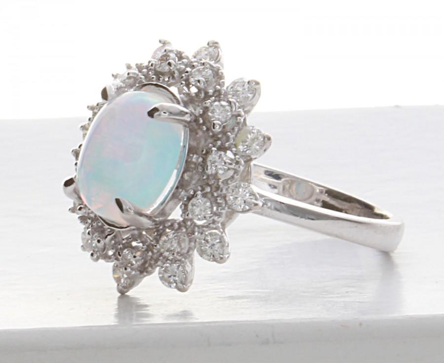 Свадьба - Opal Engagement Ring, Unique Opal Ring, Diamond Opal Engagement Ring, Opal Flower Engagement Ring, Unique Diamond RIng,