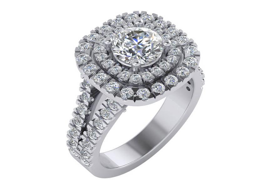 Mariage - Double Halo Diamond Engagement Ring, Halo Diamond Engagement Ring, 2.4 Carat Diamond Engagement Ring. Split Shank Engagement Ring