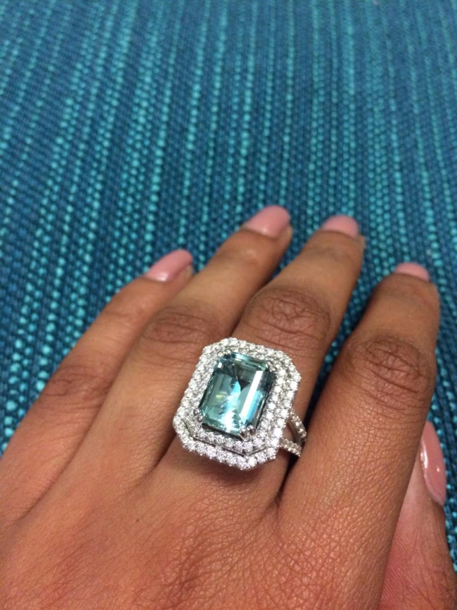 Wedding - Aquamarine Engagement Ring, Diamond Cocktail Ring, Huge Diamond Ring, Aquamarine and Diamond Ring, Aquamarine Diamond Ring.