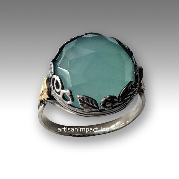 Mariage - Sterling silver ring, Jade ring, cocktail ring, gemstone ring, gold silver ring, leaves ring, gold leaf ring - Magical mystery R2069-1