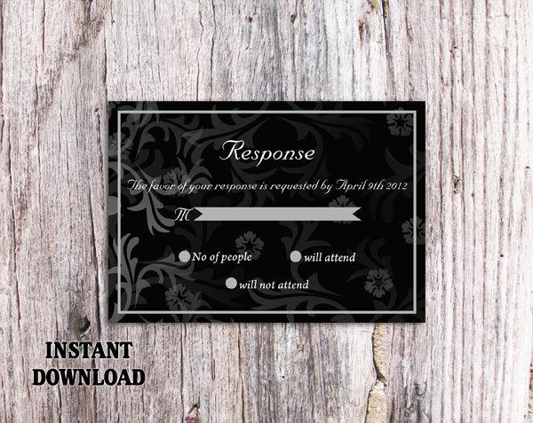 Mariage - DIY Wedding RSVP Template Editable Text Word File Download Rsvp Template Printable RSVP Cards Black Rsvp Card Template Elegant Rsvp Card - $6.90 USD