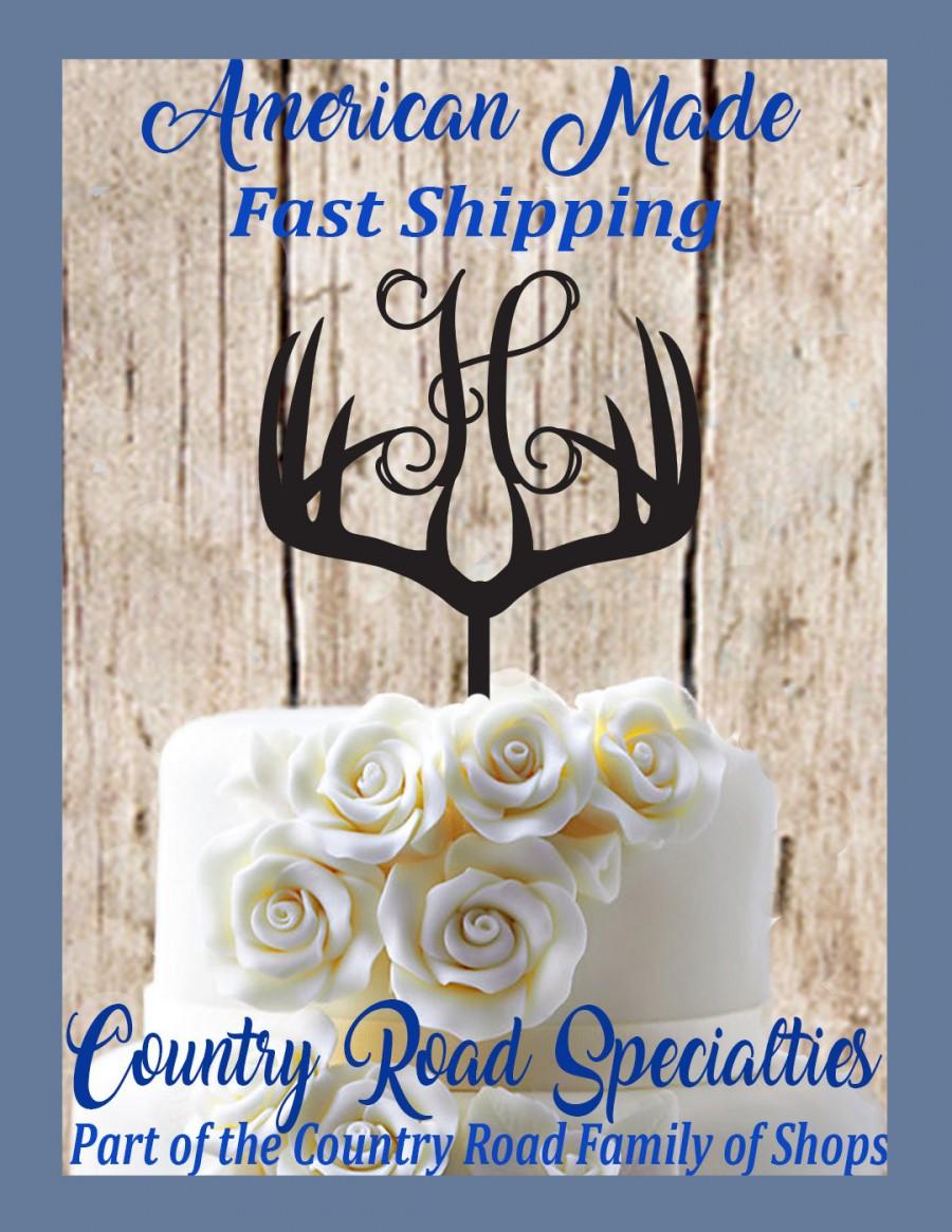زفاف - Deer Antlers Single Letter Monogram Wedding Cake Topper Doe and Buck  MADE In USA…..Ships from USA