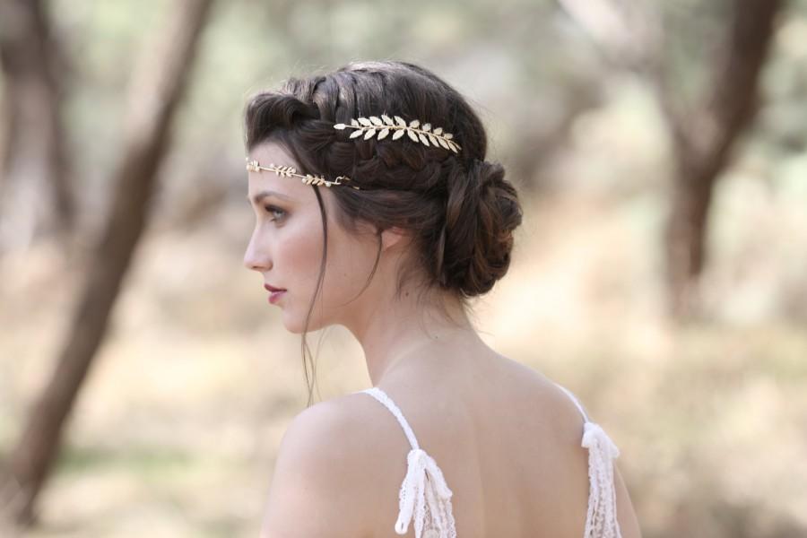 Wedding - Double Fairy Comb, Grecian Inspired, Hand Made, Gold Leaves Comb, Greek Goddess, Bridal Hair Accessory, Romantic Wedding Comb