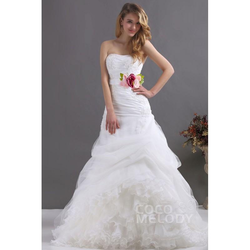 زفاف - Timeless Sweetheart Sweep-Brush Train Organza Lace Up-Corset Wedding Dress with Appliques Beading Sashes and Pleating CWLT130DE - Top Designer Wedding Online-Shop