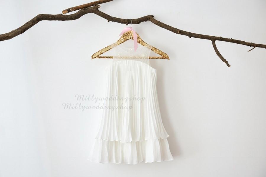 Mariage - Boho Beach Beaded Pearl Chiffon Flower Girl Dress Wedding Bridesmaid Dress M0045