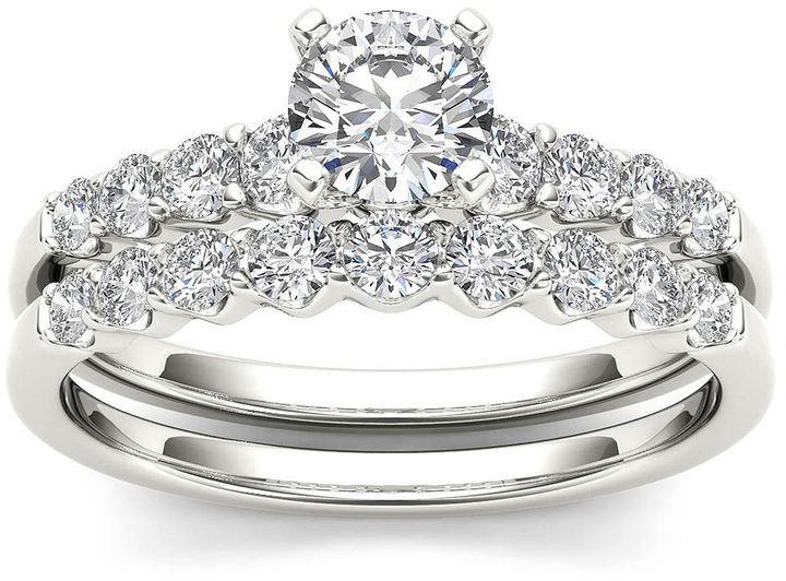 Hochzeit - MODERN BRIDE 1 CT. T.W. Diamond 14K White Gold Bridal Ring Set