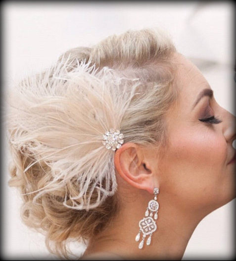 Wedding - Wedding Fascinator, Feather Hair Clip, Ivory Fascinator, Bridal Hair Fascinator,Vintage Style Fascinator, Great Gatsby, Bridal Comb,