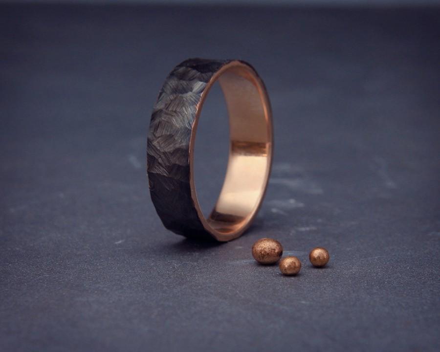 Mariage - Black 14k Rose Gold Men's wedding ring 