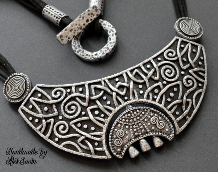 زفاف - Moon necklace Statement jewelry Celtic necklace Statement necklace Black necklace Gothic necklace Polymer clay jewelry for women Gift .mns