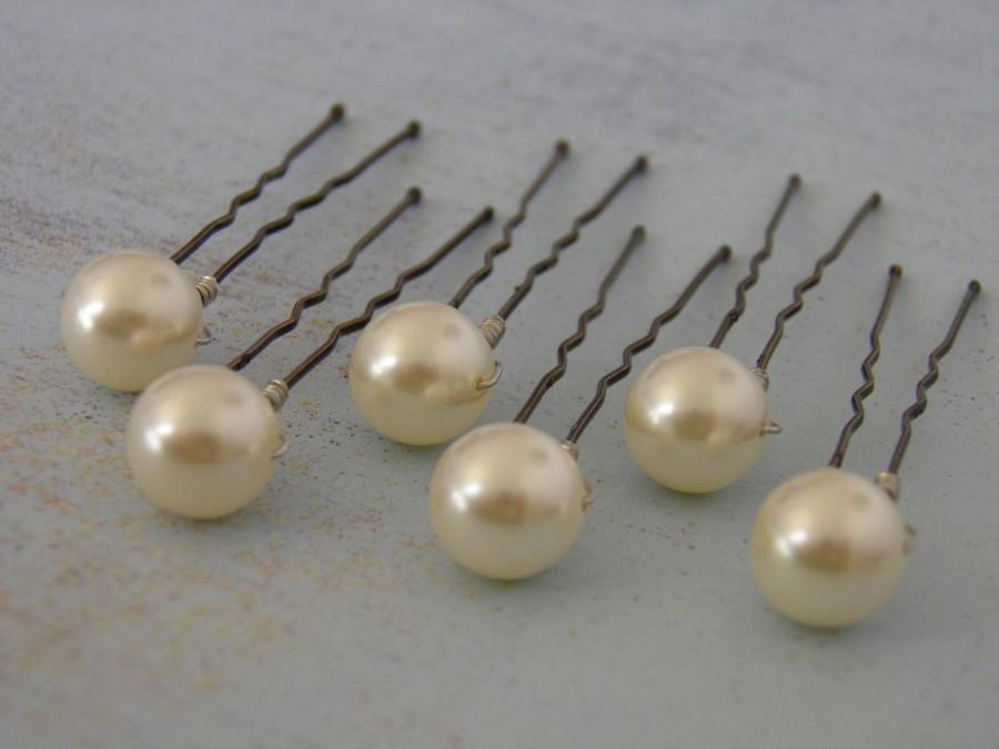 Mariage - 6 Ivory 10mm Swarovski Crystal Pearl Hair Pins