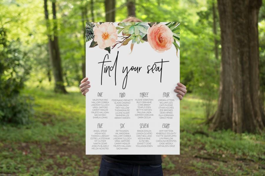 Hochzeit - Wedding Seating Chart,Wedding Seating Plan,Printable Wedding Seating Chart, Custom Sizing, Boho Botanical Watercolour