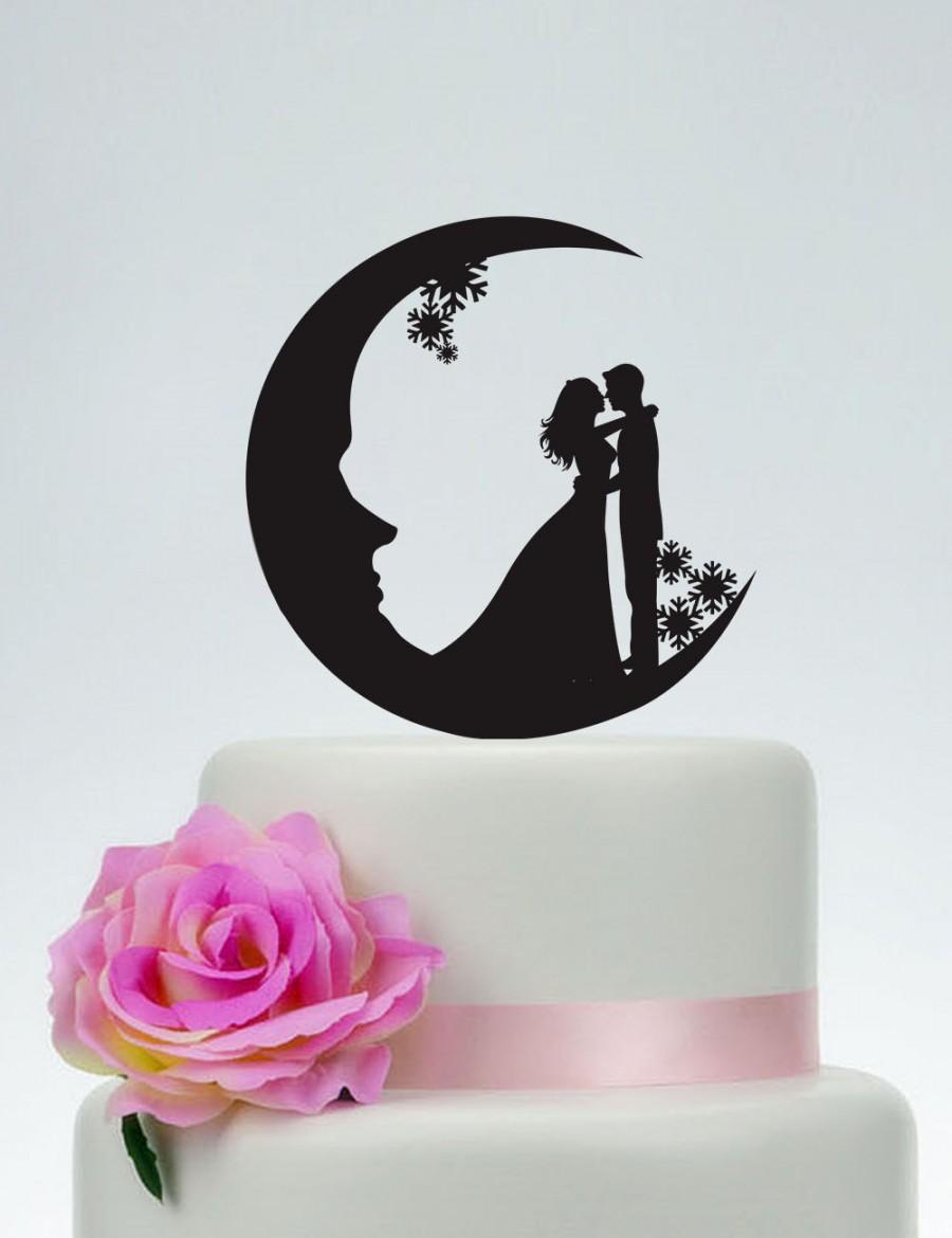 زفاف - Wedding Cake Topper,Moon cake topper, Acrylic Custom Cake Topper,Snowflake Cake Topper,Love Cake Topper,Bride and Groom Silhouette  P150