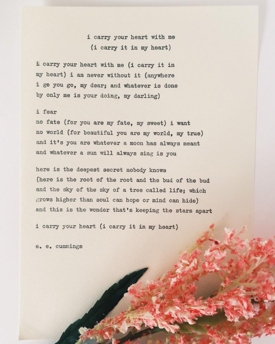 Hochzeit - I carry your heart with me/ ee cummings poem/ typewriter quote