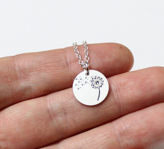 Wedding - Dandelion Necklace, Hand Stamped Dandelion Necklace, Wish Necklace, Graduation Gifts, Dandelion Charm Pendant, Gifts for Grads