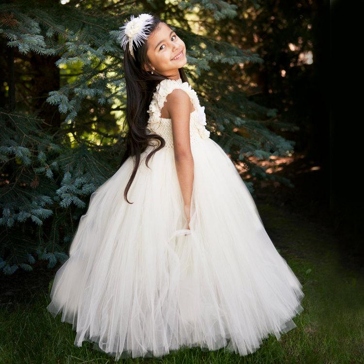 Hochzeit - Ivory Flower Girl Dress, Shabby Chic Flowers Dress, Wedding Dress, Birthday Dress, Toddler Tutu Dress, Morden Wedding, Baptism Dress
