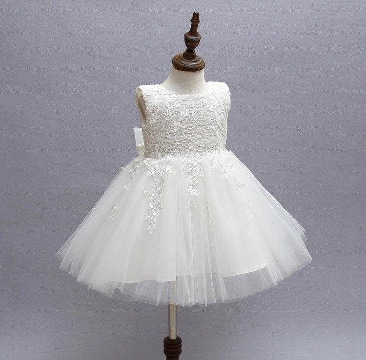 زفاف - White Lace and Tulle Flower Girl Dress with Ribbon (3 months-8)