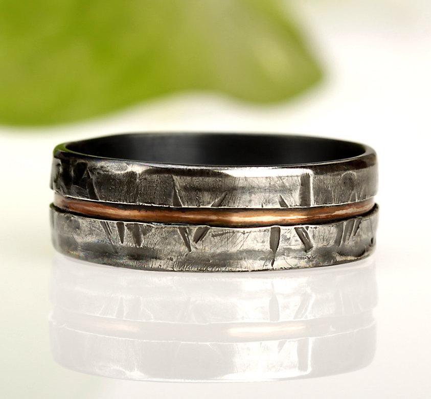 Hochzeit - Rustic Men's ring, Unique Men's ring, Man's Wedding Band, Unique Man's Ring, Men's wedding ring, Gift for men, Silver & Copper Ring, RS-1081