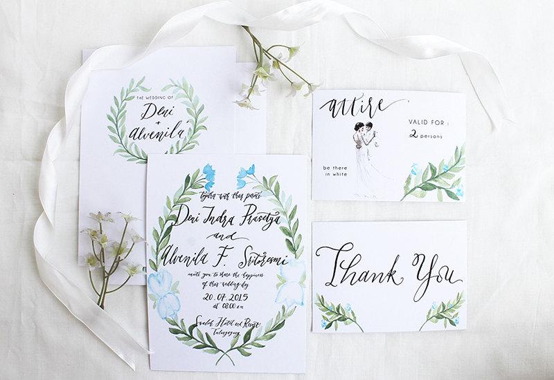 Watercolor Botanical Wedding Invitation Calligraphy Wedding