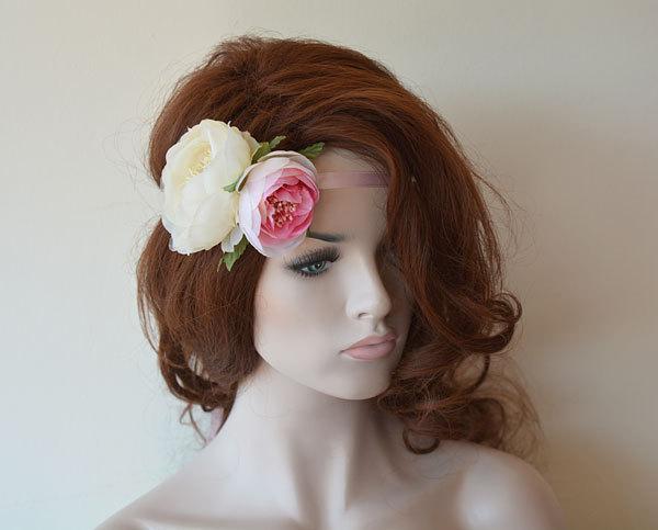 Wedding - Flower Headband, Halo Headband, Pink Flowers, Wreath, Hair Accessories, Crown Heaband, Hair Wreath Headpiece, Wedding Hair Accessories