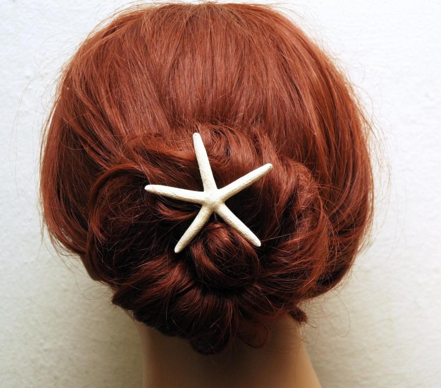 Wedding - White Starfish Hair Pin Beach Wedding Headpiece, Bridal Hair Pin, Mermaid Hair Accessories, Nautical Wedding Hair Piece, Star Hair Jewelry - $5.50 USD