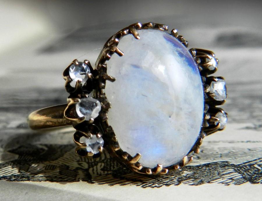 Hochzeit - Engagement Ring 7.5 Ct Moonstone Ring Diamond 14K Rose Gold Art Nouveau Antique Moonstone Engagement Ring 14K Victorian Moonstone Ring
