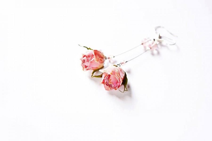 Hochzeit - English garden rose jewelry, Boho Dangle rose earrings, Shabby dangle gift, Pink rose dangle, lovely floral jewelry, women gift Bohemian