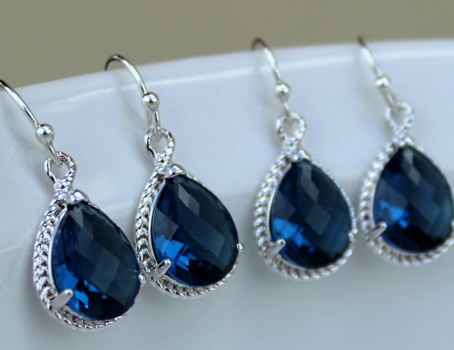 زفاف - 10% OFF SET OF 2 Wedding Jewelry Bridesmaid Earrings Bridesmaid Jewelry - Sapphire Earrings Silver Navy Blue Teardrop - Navy Bridal Earring
