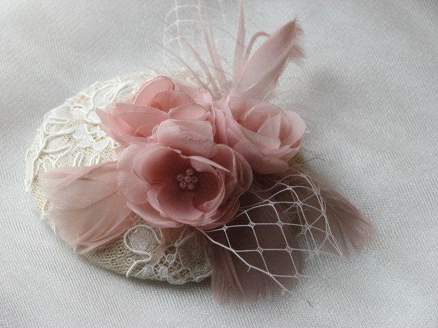 Hochzeit - Blush fascinator Wedding blush fascinator Ivory fascinator Ivory blush fascinator Blush hair flower Pink wedding flower Blush headpiece