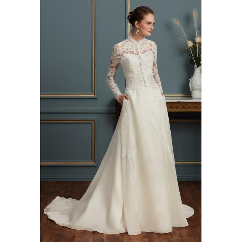 Свадьба - Style C119 by Amaré Couture - Floor length A-line Semi-Cathedral LaceOrganzaSilk High-Neck Long sleeve Dress - 2017 Unique Wedding Shop