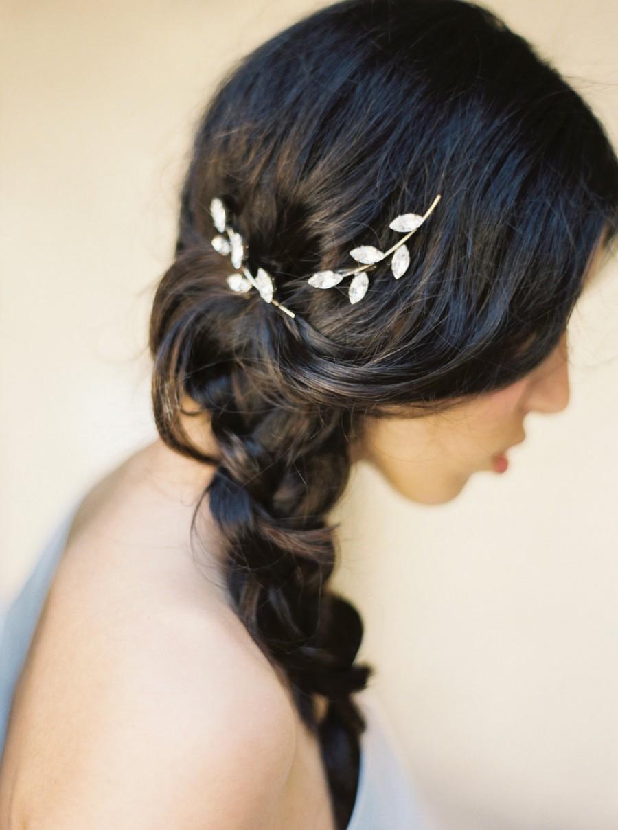 زفاف - Rhinestone Bobby Pin, Mini Twig Hair Clips, Crystal Hair Pins, Leaf Hair Clips, Bridal Headpiece, -Style 4315 'Faye' MADE TO ORDER