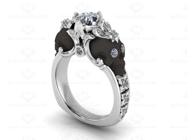 Hochzeit - Nouveau 1.55ct White,Rose or Black Gold Skull Engagement Ring