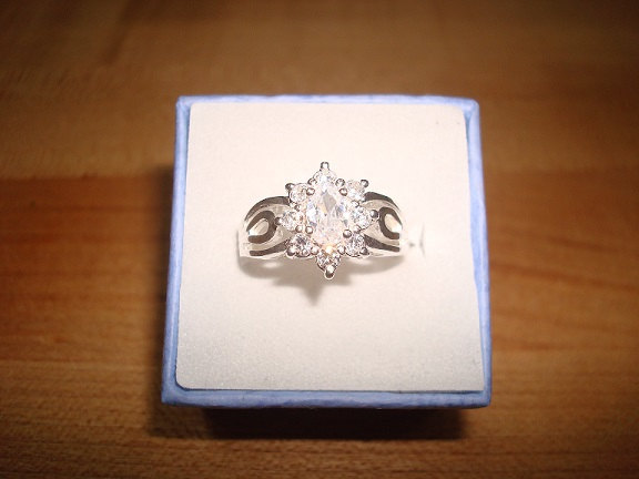 زفاف - Diamond Cut And Oval Cut White Sapphire 925 Sterling Silver Engagement Ring Size 6.75