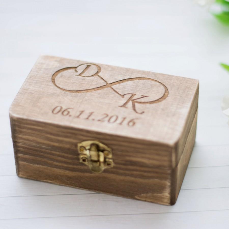 زفاف - Wedding Ring Box Rustic Wedding Ring Holder Personalized Bearer Wedding ceremony Ring Box Infinity sign