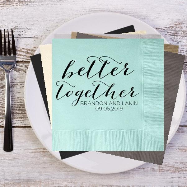 Better Together Rustic Names And Date Personalized Wedding Napkins