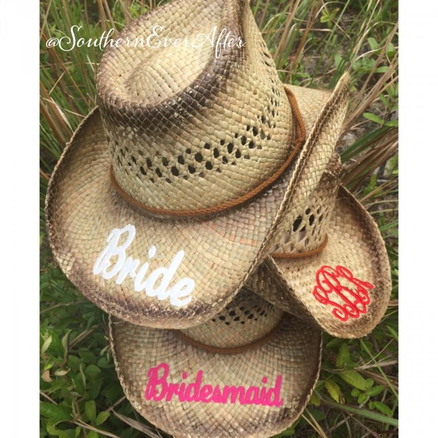Hochzeit - MONOGRAMMED COWGIRL HAT / Bachelorette Party Gift / Bride / Bridesmaid / Monogrammed Initials Hat