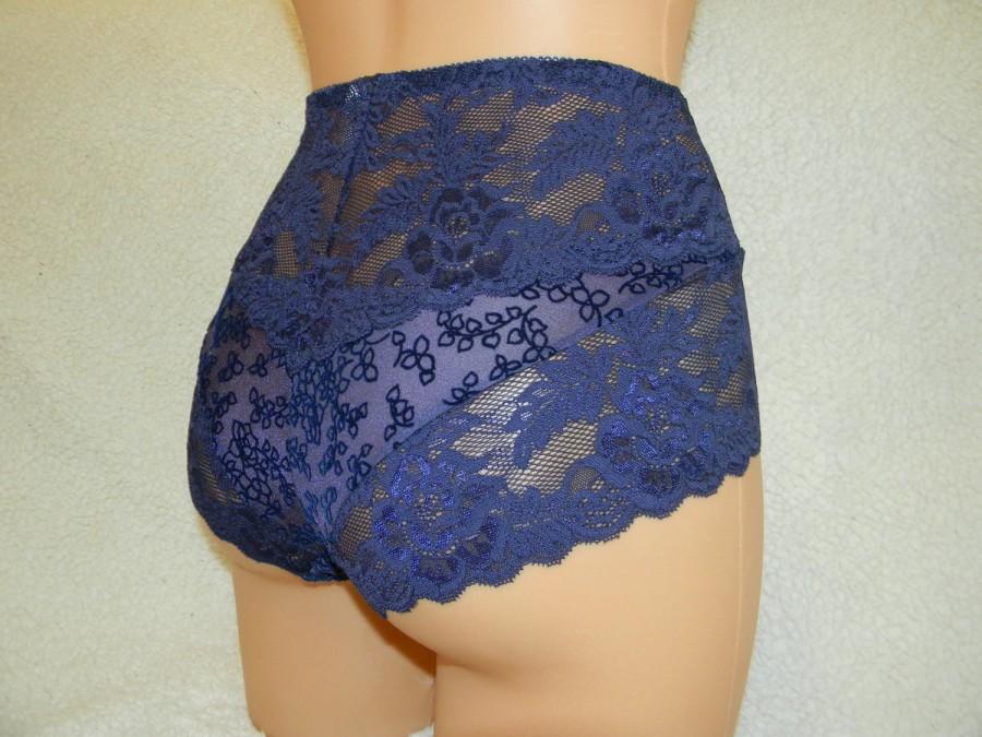 زفاف - Handmade blue,crotchless panties,lace,high waist,wedding,shorts,lace panties,sexy lingerie woman,night thong,underwear