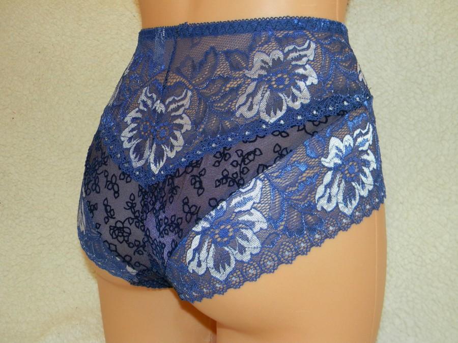 Mariage - Handmade blue,crotchless panties,lace,high waist,wedding,shorts,lace panties,sexy lingerie woman,night thong,underwear