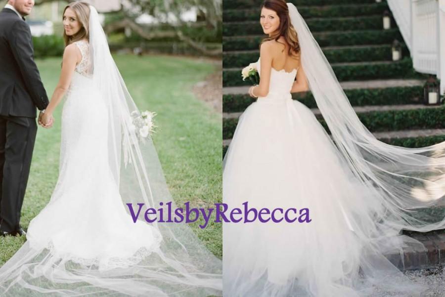 Свадьба - 1 tier cathedral tulle veil,long tulle ivory wedding veil, simple tulle cathedral veil, 1 tier plain tulle chapel wedding veil V606