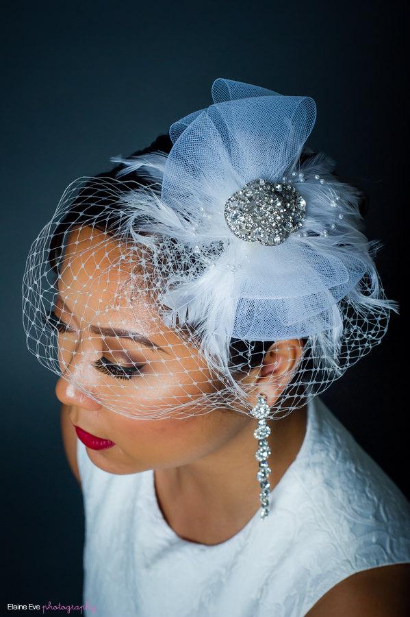 Mariage - Bird Cage Veil/Fascinator/Bridal Headpiece