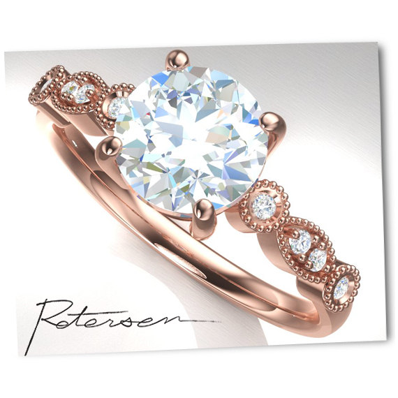 زفاف - Rose Gold Promise Ring - Gold Ring - Unique Engagement Ring - Vintage Round Cut CZ Ring - Silver engagement Ring - Art Deco Rose Gold Ring