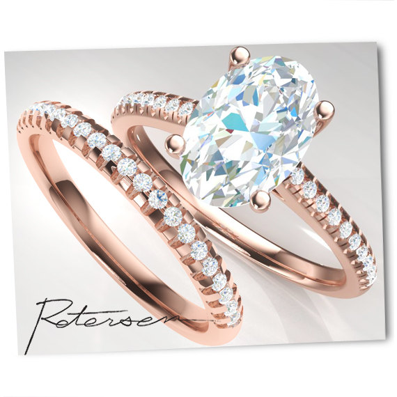 Wedding - 4 Carat Rose Gold Wedding Set - Engagement Ring - Wedding Ring - Oval Cut Ring - Sterling Silver - Vintage - Cubic Zirconia Ring - CZ Ring