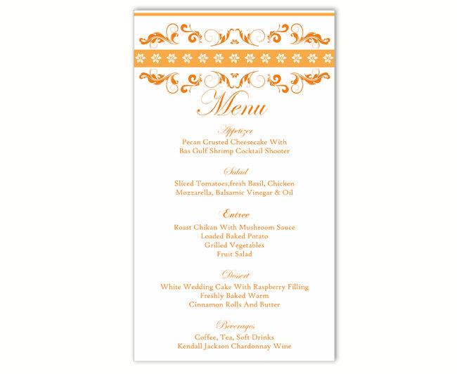 Hochzeit - Wedding Menu Template DIY Menu Card Template Editable Text Word File Instant Download Orange Menu Template Gold Menu Printable Menu 4x7inch - $6.90 USD
